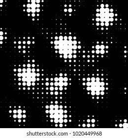 Abstract grunge grid polka dot halftone background pattern. Spotted black and white vector line illustration
