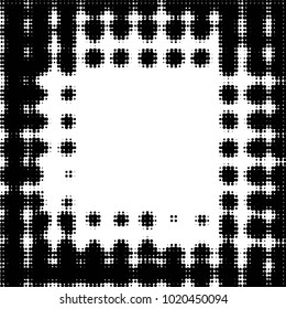 Abstract grunge grid polka dot halftone background pattern. Spotted black and white vector line illustration
