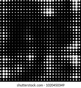 Abstract grunge grid polka dot halftone background pattern. Spotted black and white vector line illustration
