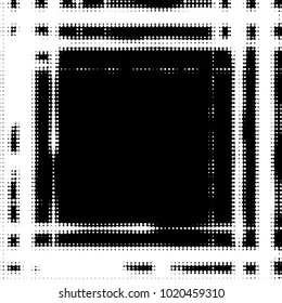 Abstract grunge grid polka dot halftone background pattern. Spotted black and white vector line illustration
