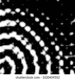Abstract grunge grid polka dot halftone background pattern. Spotted black and white vector line illustration
