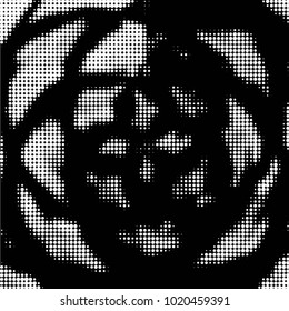 Abstract grunge grid polka dot halftone background pattern. Spotted black and white vector line illustration
