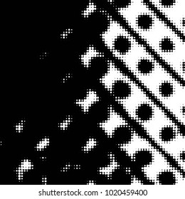 Abstract grunge grid polka dot halftone background pattern. Spotted black and white vector line illustration
