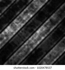 Abstract grunge grid polka dot halftone background pattern. Spotted black and white vector line illustration
