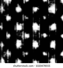 Abstract grunge grid polka dot halftone background pattern. Spotted black and white vector line illustration
