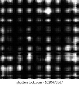 Abstract grunge grid polka dot halftone background pattern. Spotted black and white vector line illustration
