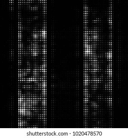 Abstract grunge grid polka dot halftone background pattern. Spotted black and white vector line illustration
