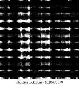 Abstract grunge grid polka dot halftone background pattern. Spotted black and white vector line illustration
