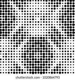 Abstract grunge grid polka dot halftone background pattern. Spotted black and white vector line illustration
