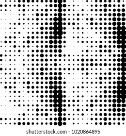 Abstract grunge grid polka dot halftone background pattern. Spotted black and white vector line illustration
