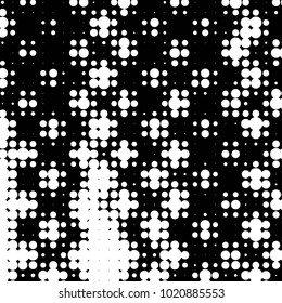 Abstract grunge grid polka dot halftone background pattern. Spotted black and white vector line illustration
