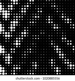 Abstract grunge grid polka dot halftone background pattern. Spotted black and white vector line illustration
