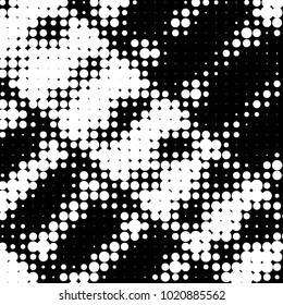 Abstract grunge grid polka dot halftone background pattern. Spotted black and white vector line illustration
