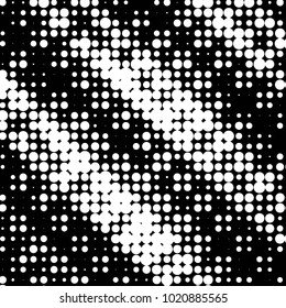 Abstract grunge grid polka dot halftone background pattern. Spotted black and white vector line illustration

