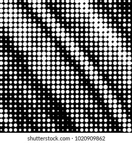 Abstract grunge grid polka dot halftone background pattern. Spotted black and white vector line illustration
