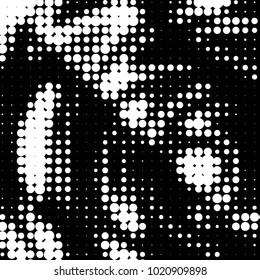 Abstract grunge grid polka dot halftone background pattern. Spotted black and white vector line illustration
