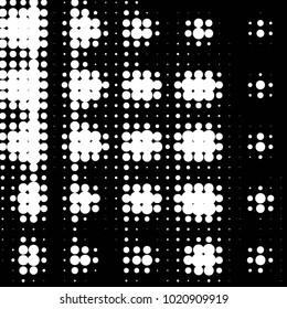 Abstract grunge grid polka dot halftone background pattern. Spotted black and white vector line illustration
