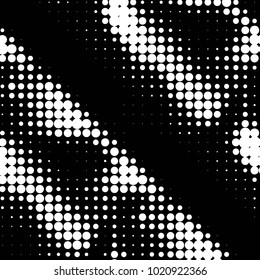 Abstract grunge grid polka dot halftone background pattern. Spotted black and white vector line illustration
