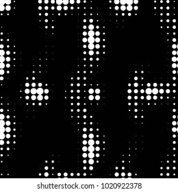 Abstract grunge grid polka dot halftone background pattern. Spotted black and white vector line illustration
