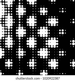 Abstract grunge grid polka dot halftone background pattern. Spotted black and white vector line illustration
