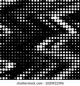 Abstract grunge grid polka dot halftone background pattern. Spotted black and white vector line illustration
