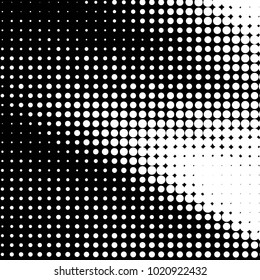 Abstract grunge grid polka dot halftone background pattern. Spotted black and white vector line illustration
