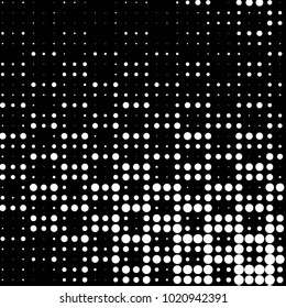 Abstract grunge grid polka dot halftone background pattern. Spotted black and white vector line illustration
