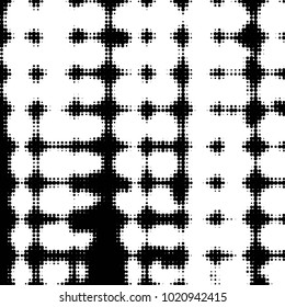 Abstract grunge grid polka dot halftone background pattern. Spotted black and white vector line illustration
