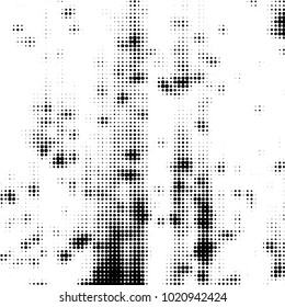Abstract grunge grid polka dot halftone background pattern. Spotted black and white vector line illustration

