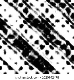 Abstract grunge grid polka dot halftone background pattern. Spotted black and white vector line illustration
