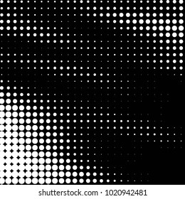 Abstract grunge grid polka dot halftone background pattern. Spotted black and white vector line illustration

