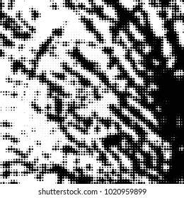 Abstract grunge grid polka dot halftone background pattern. Spotted black and white vector line illustration
