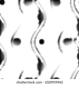 Abstract grunge grid polka dot halftone background pattern. Spotted black and white vector line illustration
