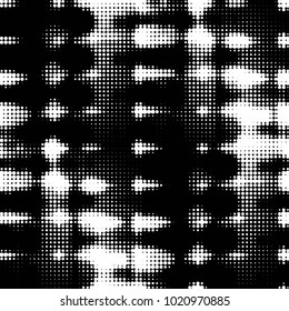 Abstract grunge grid polka dot halftone background pattern. Spotted black and white vector line illustration
