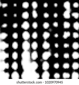 Abstract grunge grid polka dot halftone background pattern. Spotted black and white vector line illustration
