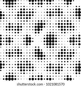 Abstract grunge grid polka dot halftone background pattern. Spotted black and white line illustration
