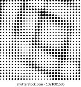 Abstract grunge grid polka dot halftone background pattern. Spotted black and white line illustration
