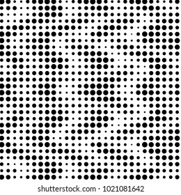 Abstract grunge grid polka dot halftone background pattern. Spotted black and white line illustration
