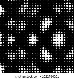 Abstract grunge grid polka dot halftone background pattern. Spotted black and white vector line illustration
