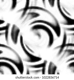 Abstract grunge grid polka dot halftone background pattern. Spotted black and white vector line illustration
