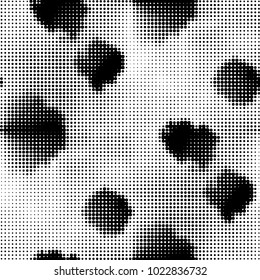 Abstract grunge grid polka dot halftone background pattern. Spotted black and white vector line illustration
