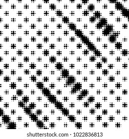 Abstract grunge grid polka dot halftone background pattern. Spotted black and white vector line illustration
