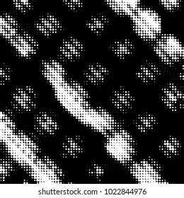 Abstract grunge grid polka dot halftone background pattern. Spotted black and white vector line illustration
