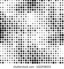 Abstract grunge grid polka dot halftone background pattern. Spotted black and white vector line illustration
