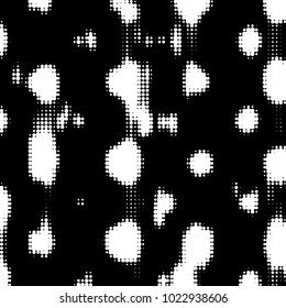 Abstract grunge grid polka dot halftone background pattern. Spotted black and white vector line illustration
