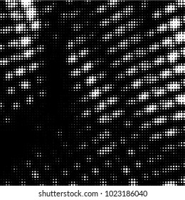 Abstract grunge grid polka dot halftone background pattern. Spotted black and white vector line illustration
