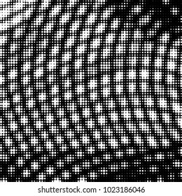 Abstract grunge grid polka dot halftone background pattern. Spotted black and white vector line illustration
