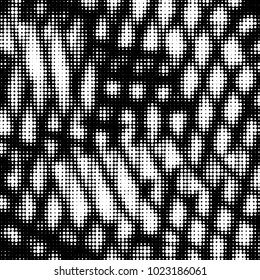 Abstract grunge grid polka dot halftone background pattern. Spotted black and white vector line illustration
