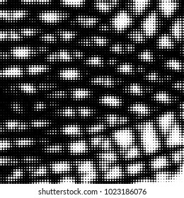 Abstract grunge grid polka dot halftone background pattern. Spotted black and white vector line illustration
