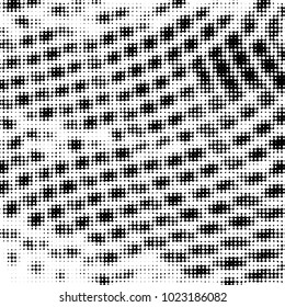 Abstract grunge grid polka dot halftone background pattern. Spotted black and white vector line illustration
